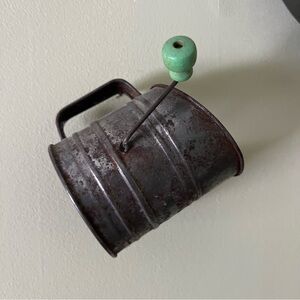 Antique sifter meal with wooden handle.  Cranks still with  no problem.